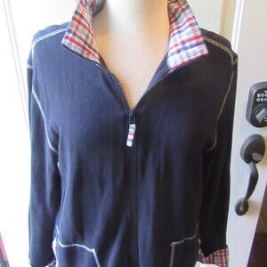 Onque Casuals Knit Zip Jacket w. Red, White, Blue Fabric Trim; Sailboat Sz S